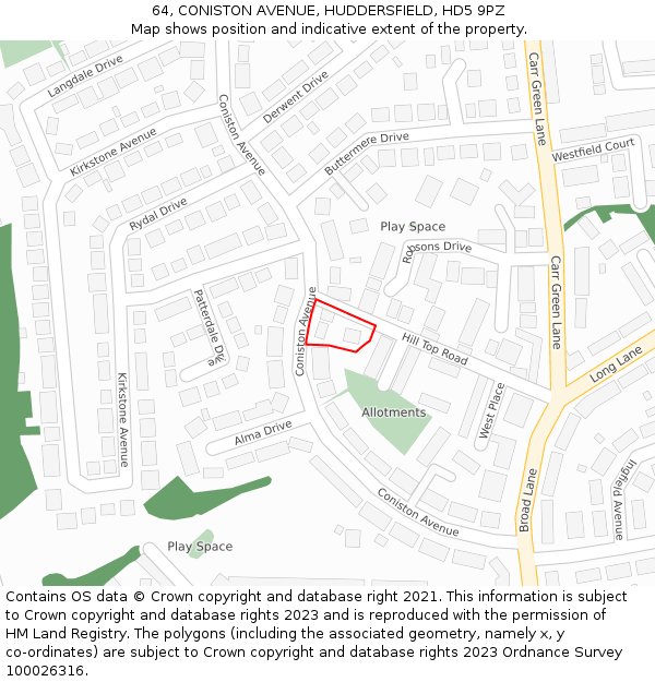 64, CONISTON AVENUE, HUDDERSFIELD, HD5 9PZ: Location map and indicative extent of plot