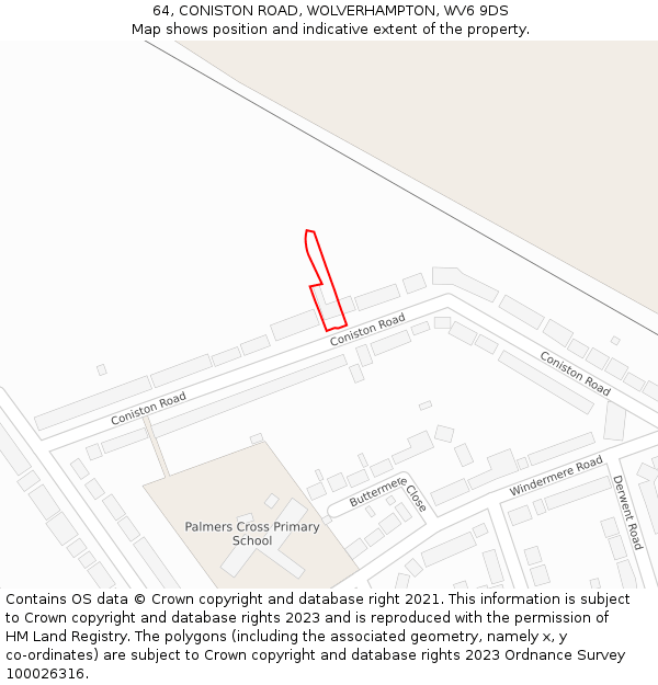 64, CONISTON ROAD, WOLVERHAMPTON, WV6 9DS: Location map and indicative extent of plot