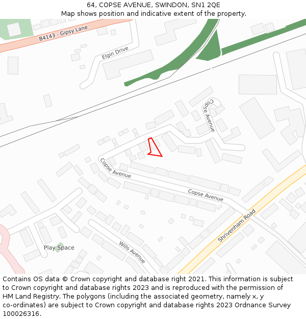 64, COPSE AVENUE, SWINDON, SN1 2QE: Location map and indicative extent of plot