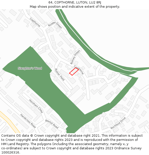 64, COPTHORNE, LUTON, LU2 8RJ: Location map and indicative extent of plot