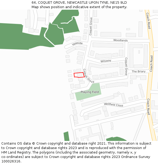 64, COQUET GROVE, NEWCASTLE UPON TYNE, NE15 9LD: Location map and indicative extent of plot