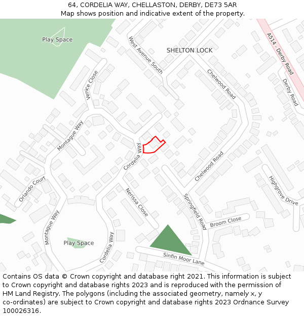 64, CORDELIA WAY, CHELLASTON, DERBY, DE73 5AR: Location map and indicative extent of plot