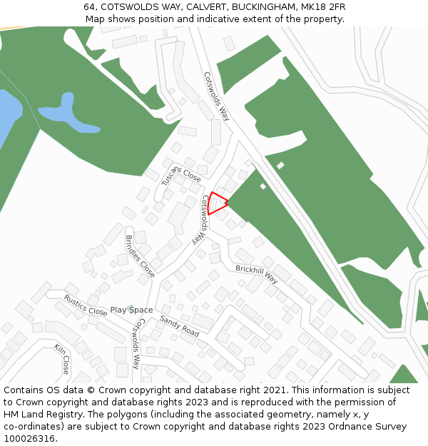 64, COTSWOLDS WAY, CALVERT, BUCKINGHAM, MK18 2FR: Location map and indicative extent of plot