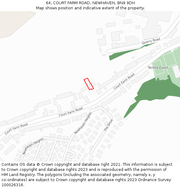 64, COURT FARM ROAD, NEWHAVEN, BN9 9DH: Location map and indicative extent of plot