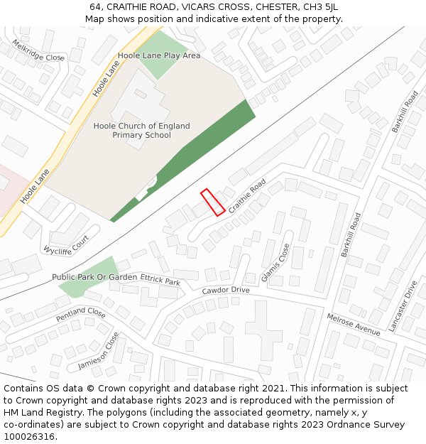 64, CRAITHIE ROAD, VICARS CROSS, CHESTER, CH3 5JL: Location map and indicative extent of plot