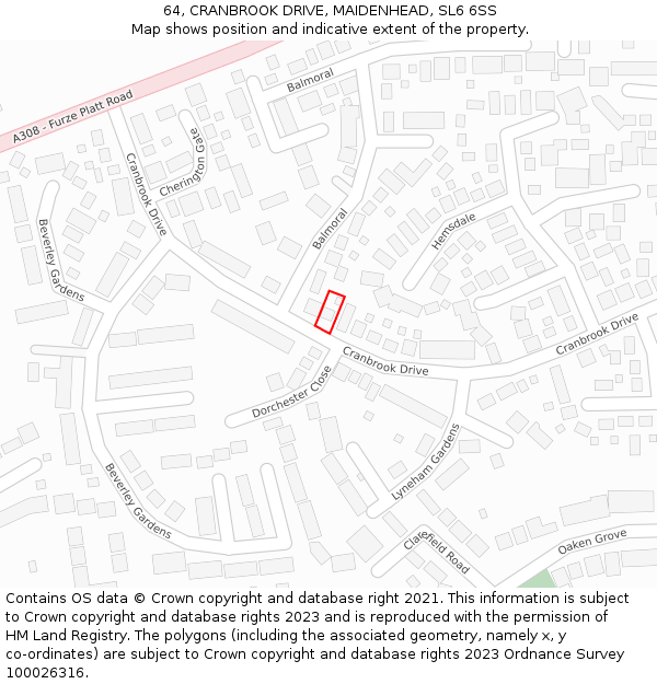 64, CRANBROOK DRIVE, MAIDENHEAD, SL6 6SS: Location map and indicative extent of plot