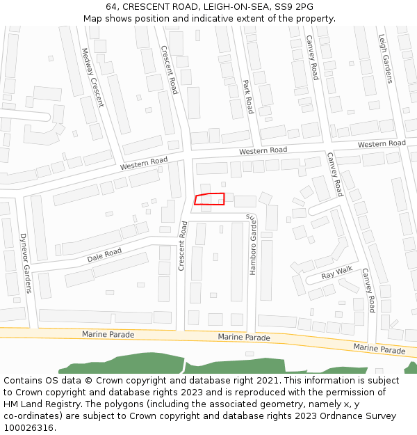 64, CRESCENT ROAD, LEIGH-ON-SEA, SS9 2PG: Location map and indicative extent of plot