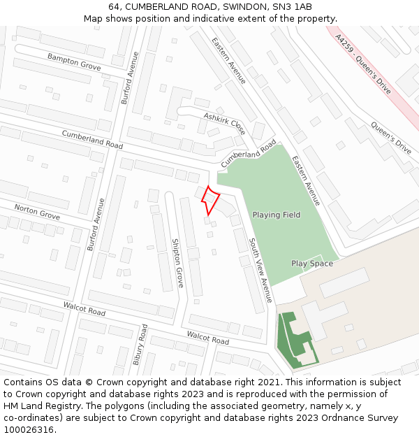 64, CUMBERLAND ROAD, SWINDON, SN3 1AB: Location map and indicative extent of plot
