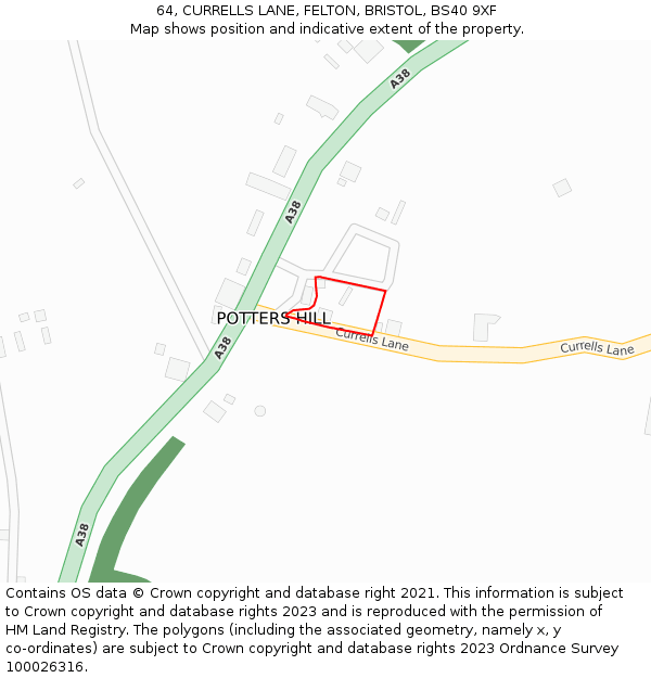 64, CURRELLS LANE, FELTON, BRISTOL, BS40 9XF: Location map and indicative extent of plot