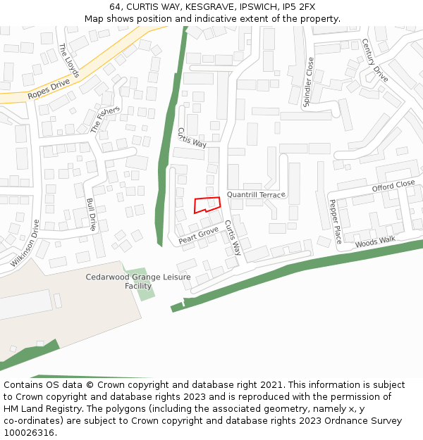 64, CURTIS WAY, KESGRAVE, IPSWICH, IP5 2FX: Location map and indicative extent of plot