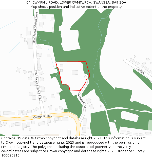 64, CWMPHIL ROAD, LOWER CWMTWRCH, SWANSEA, SA9 2QA: Location map and indicative extent of plot