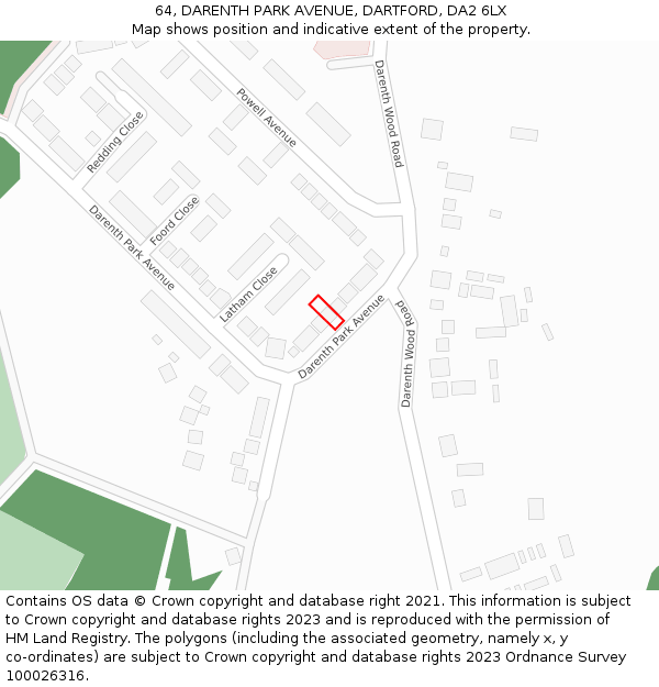 64, DARENTH PARK AVENUE, DARTFORD, DA2 6LX: Location map and indicative extent of plot