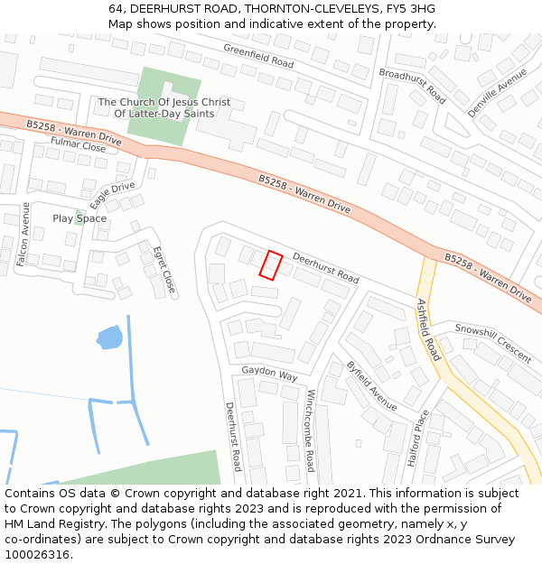 64, DEERHURST ROAD, THORNTON-CLEVELEYS, FY5 3HG: Location map and indicative extent of plot