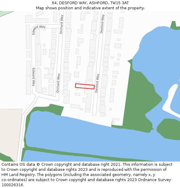 64, DESFORD WAY, ASHFORD, TW15 3AT: Location map and indicative extent of plot