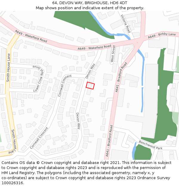 64, DEVON WAY, BRIGHOUSE, HD6 4DT: Location map and indicative extent of plot