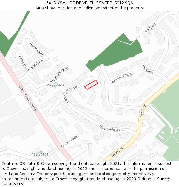 64, DIKSMUIDE DRIVE, ELLESMERE, SY12 9QA: Location map and indicative extent of plot