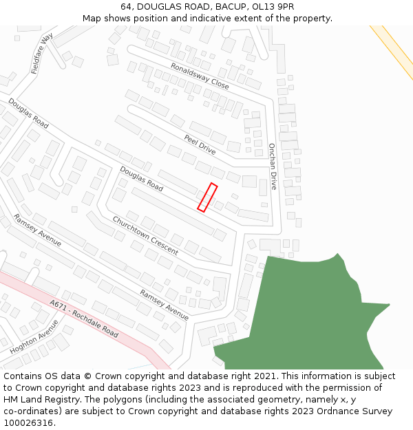 64, DOUGLAS ROAD, BACUP, OL13 9PR: Location map and indicative extent of plot