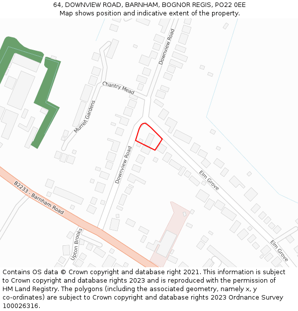 64, DOWNVIEW ROAD, BARNHAM, BOGNOR REGIS, PO22 0EE: Location map and indicative extent of plot