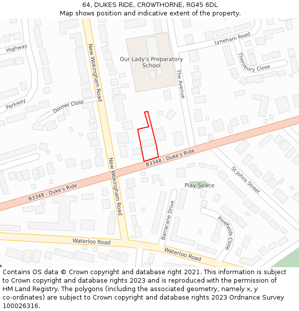 64, DUKES RIDE, CROWTHORNE, RG45 6DL: Location map and indicative extent of plot