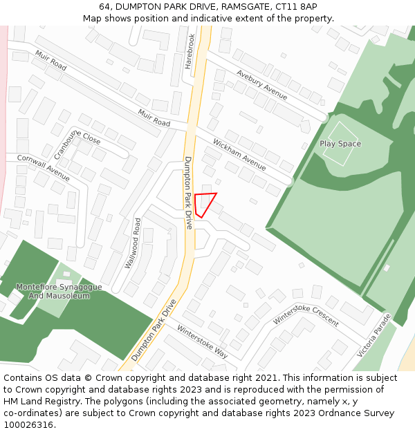 64, DUMPTON PARK DRIVE, RAMSGATE, CT11 8AP: Location map and indicative extent of plot