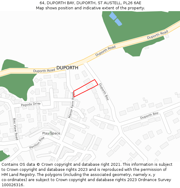 64, DUPORTH BAY, DUPORTH, ST AUSTELL, PL26 6AE: Location map and indicative extent of plot