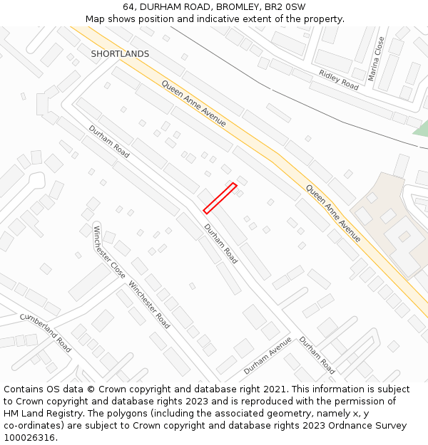 64, DURHAM ROAD, BROMLEY, BR2 0SW: Location map and indicative extent of plot