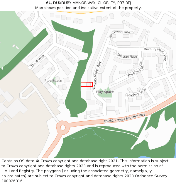 64, DUXBURY MANOR WAY, CHORLEY, PR7 3FJ: Location map and indicative extent of plot