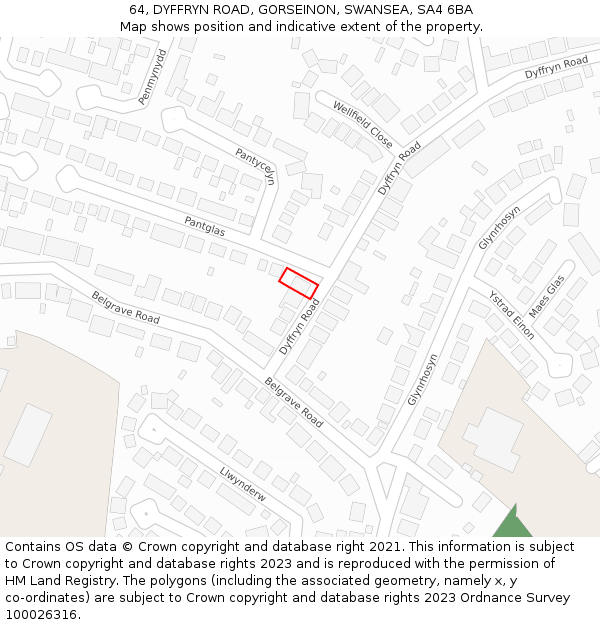 64, DYFFRYN ROAD, GORSEINON, SWANSEA, SA4 6BA: Location map and indicative extent of plot