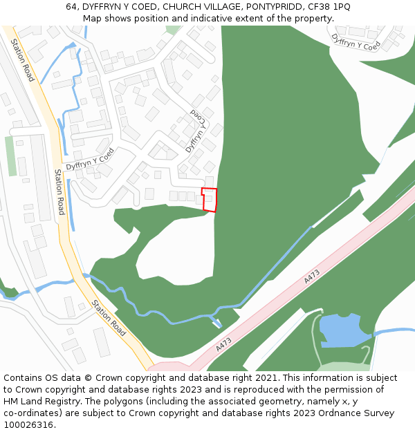 64, DYFFRYN Y COED, CHURCH VILLAGE, PONTYPRIDD, CF38 1PQ: Location map and indicative extent of plot