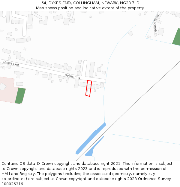 64, DYKES END, COLLINGHAM, NEWARK, NG23 7LD: Location map and indicative extent of plot