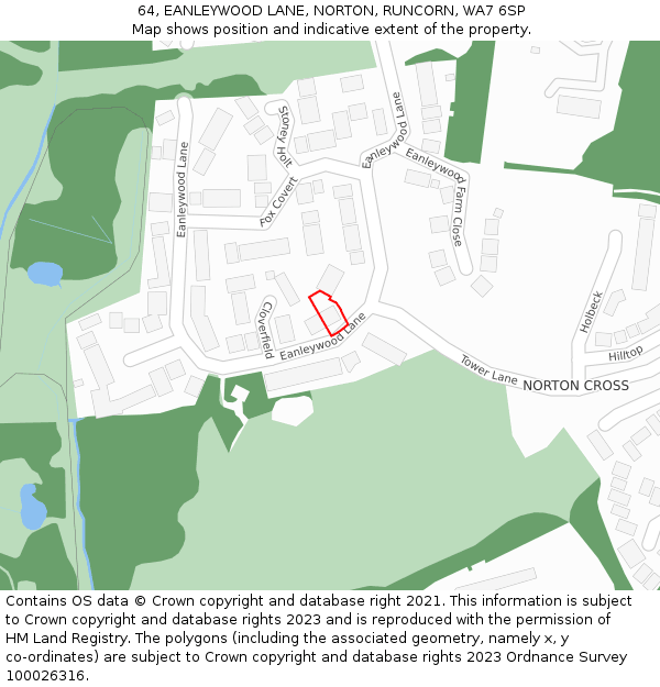 64, EANLEYWOOD LANE, NORTON, RUNCORN, WA7 6SP: Location map and indicative extent of plot