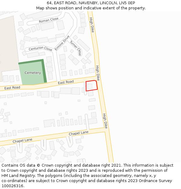 64, EAST ROAD, NAVENBY, LINCOLN, LN5 0EP: Location map and indicative extent of plot