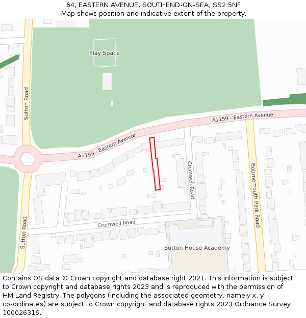 64, EASTERN AVENUE, SOUTHEND-ON-SEA, SS2 5NF: Location map and indicative extent of plot