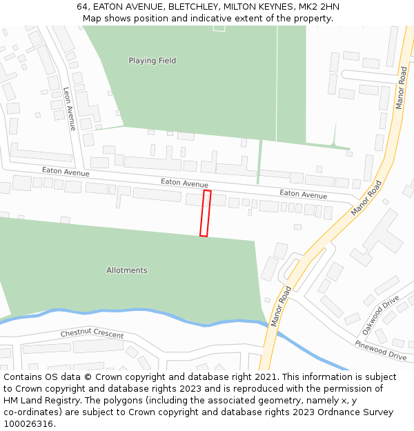 64, EATON AVENUE, BLETCHLEY, MILTON KEYNES, MK2 2HN: Location map and indicative extent of plot