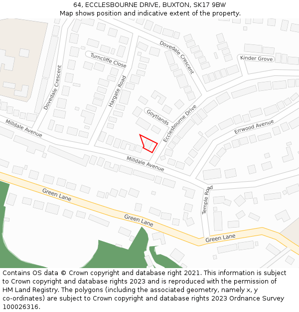 64, ECCLESBOURNE DRIVE, BUXTON, SK17 9BW: Location map and indicative extent of plot