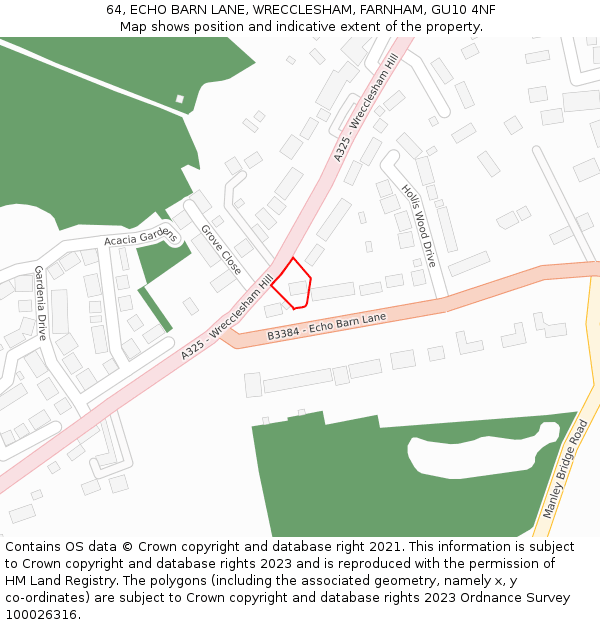 64, ECHO BARN LANE, WRECCLESHAM, FARNHAM, GU10 4NF: Location map and indicative extent of plot