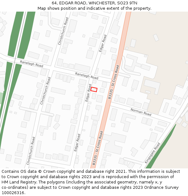 64, EDGAR ROAD, WINCHESTER, SO23 9TN: Location map and indicative extent of plot