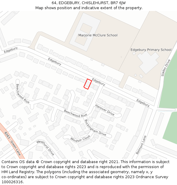 64, EDGEBURY, CHISLEHURST, BR7 6JW: Location map and indicative extent of plot