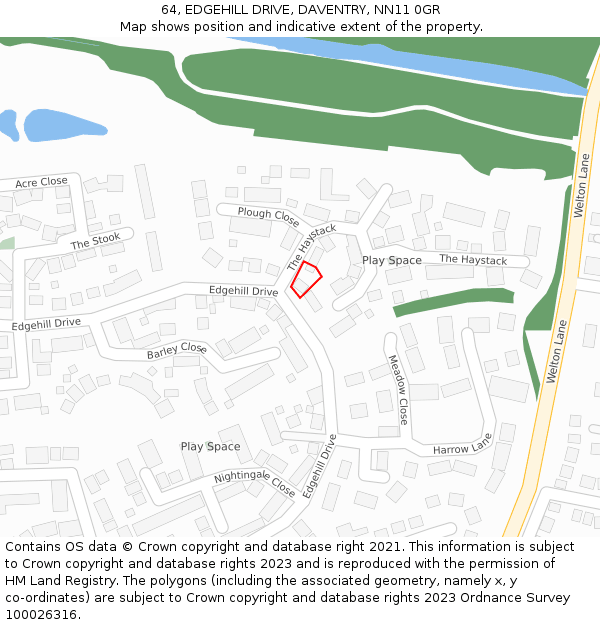 64, EDGEHILL DRIVE, DAVENTRY, NN11 0GR: Location map and indicative extent of plot