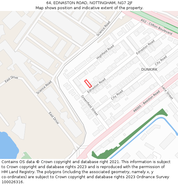 64, EDNASTON ROAD, NOTTINGHAM, NG7 2JF: Location map and indicative extent of plot