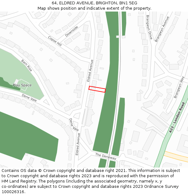 64, ELDRED AVENUE, BRIGHTON, BN1 5EG: Location map and indicative extent of plot