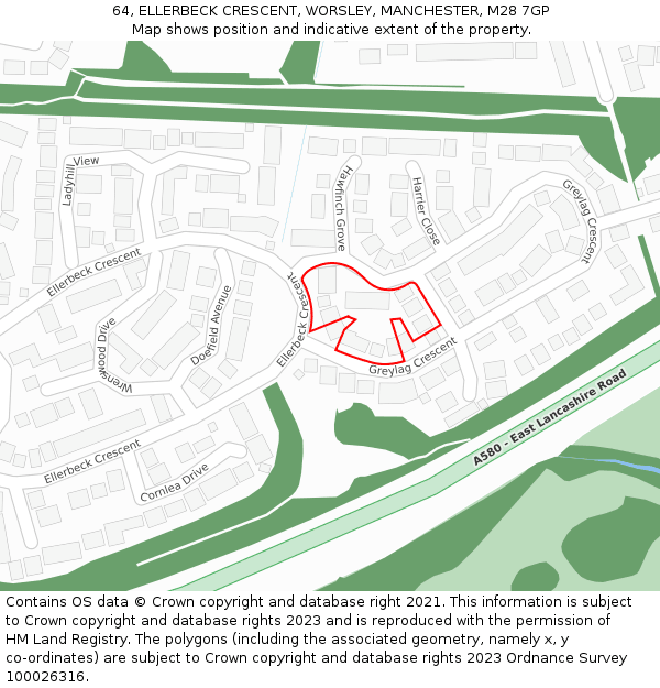 64, ELLERBECK CRESCENT, WORSLEY, MANCHESTER, M28 7GP: Location map and indicative extent of plot