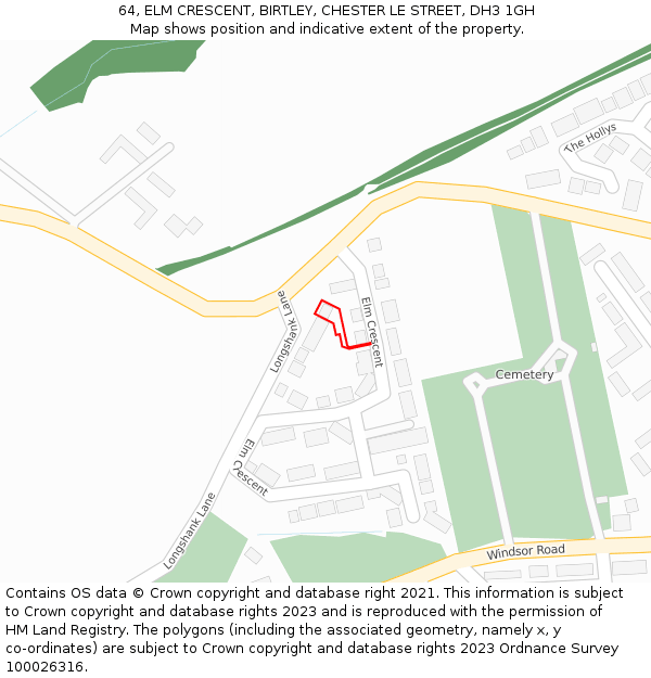 64, ELM CRESCENT, BIRTLEY, CHESTER LE STREET, DH3 1GH: Location map and indicative extent of plot