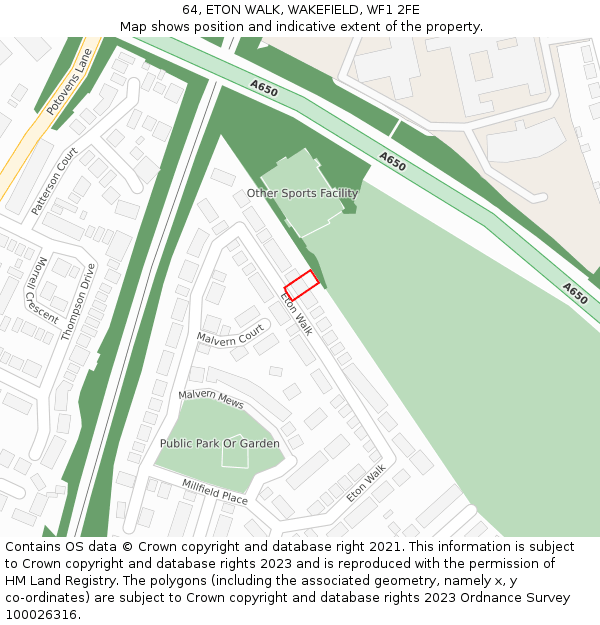 64, ETON WALK, WAKEFIELD, WF1 2FE: Location map and indicative extent of plot