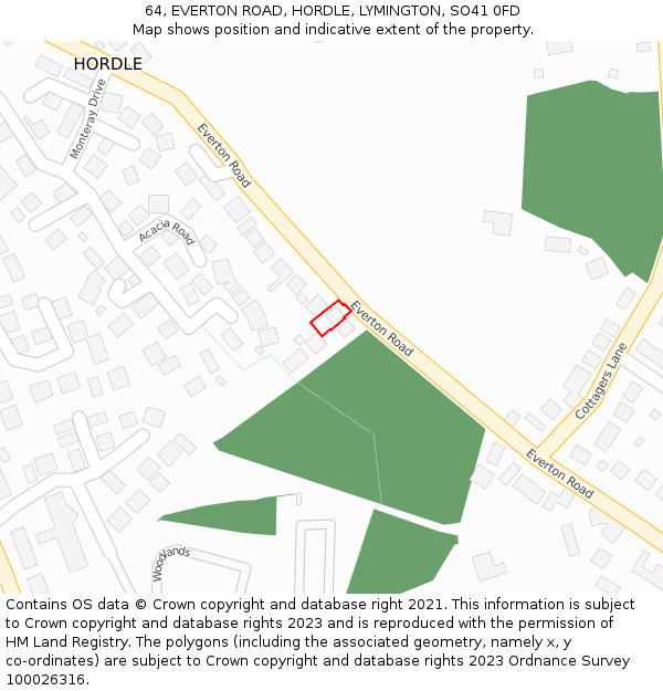 64, EVERTON ROAD, HORDLE, LYMINGTON, SO41 0FD: Location map and indicative extent of plot