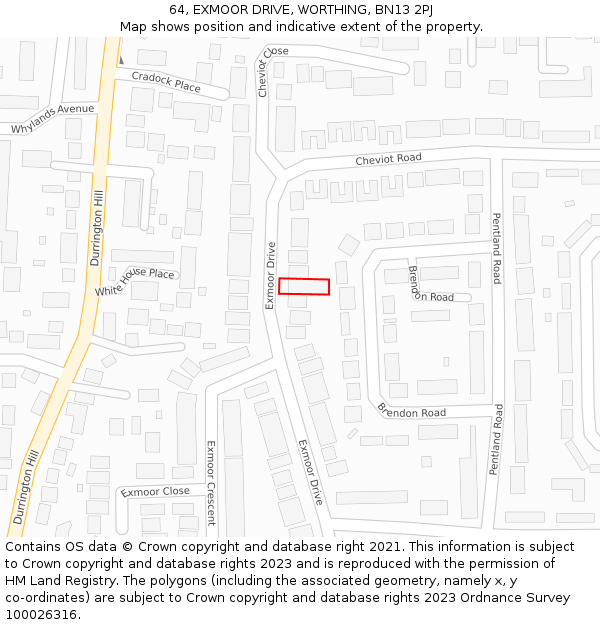 64, EXMOOR DRIVE, WORTHING, BN13 2PJ: Location map and indicative extent of plot