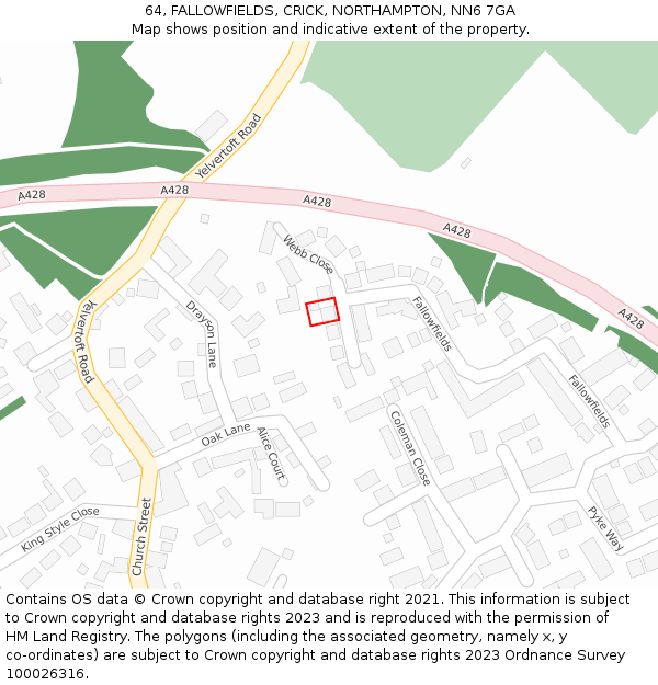 64, FALLOWFIELDS, CRICK, NORTHAMPTON, NN6 7GA: Location map and indicative extent of plot