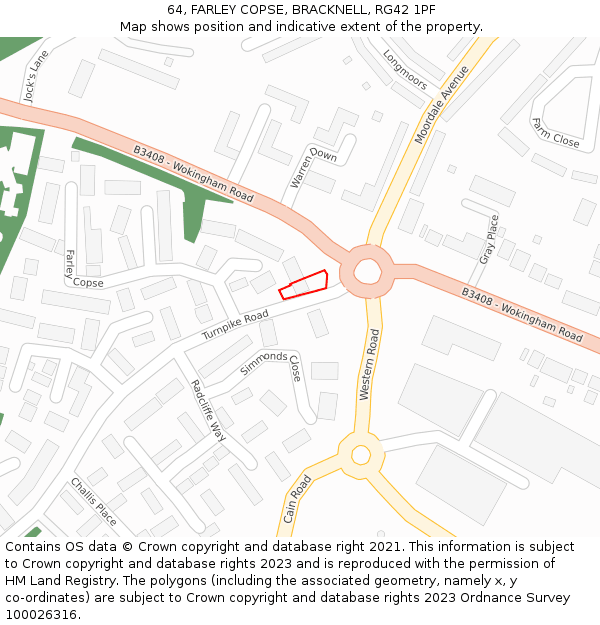 64, FARLEY COPSE, BRACKNELL, RG42 1PF: Location map and indicative extent of plot