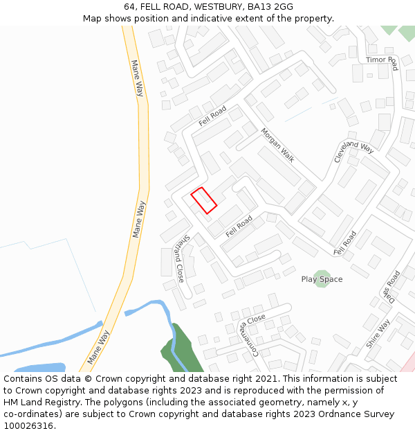 64, FELL ROAD, WESTBURY, BA13 2GG: Location map and indicative extent of plot