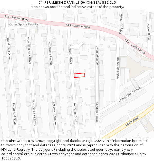 64, FERNLEIGH DRIVE, LEIGH-ON-SEA, SS9 1LQ: Location map and indicative extent of plot